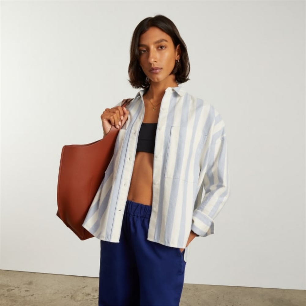 Everlane  Blue and White Striped Button Down Shirt - Picture 3 of 5